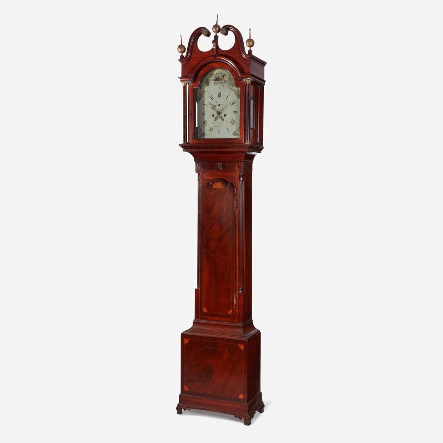 A Federal inlaid mahogany tall case clock Works by John Brokaw, Bridge Town, what is now Rahway, NJ, circa 1800