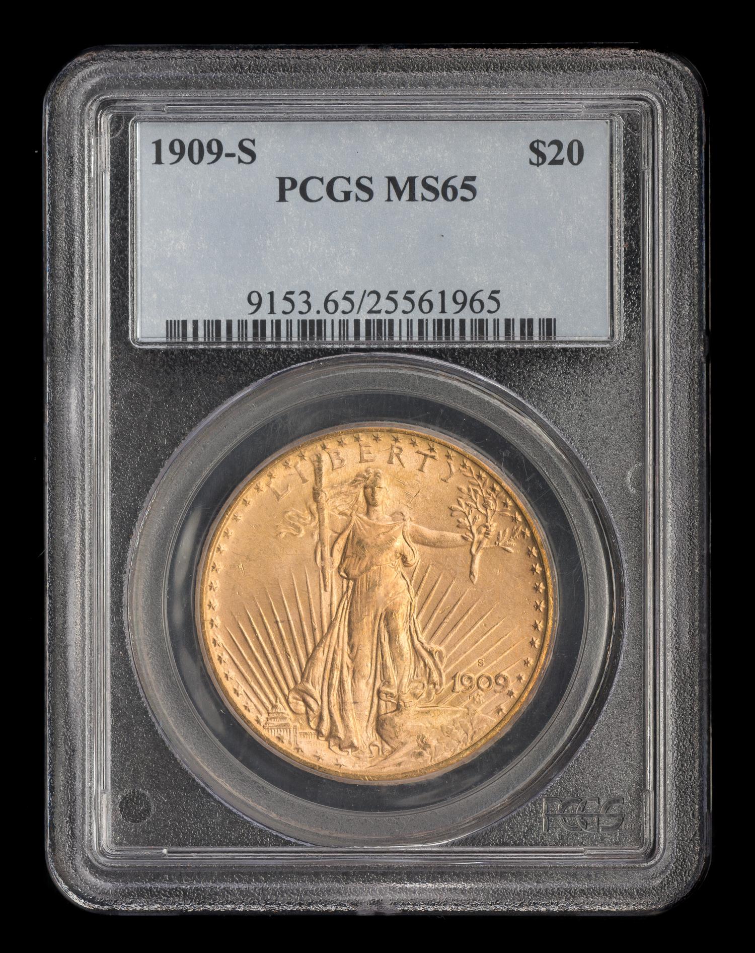 A United States 1909-S St. Gaudens $20 Gold Coin