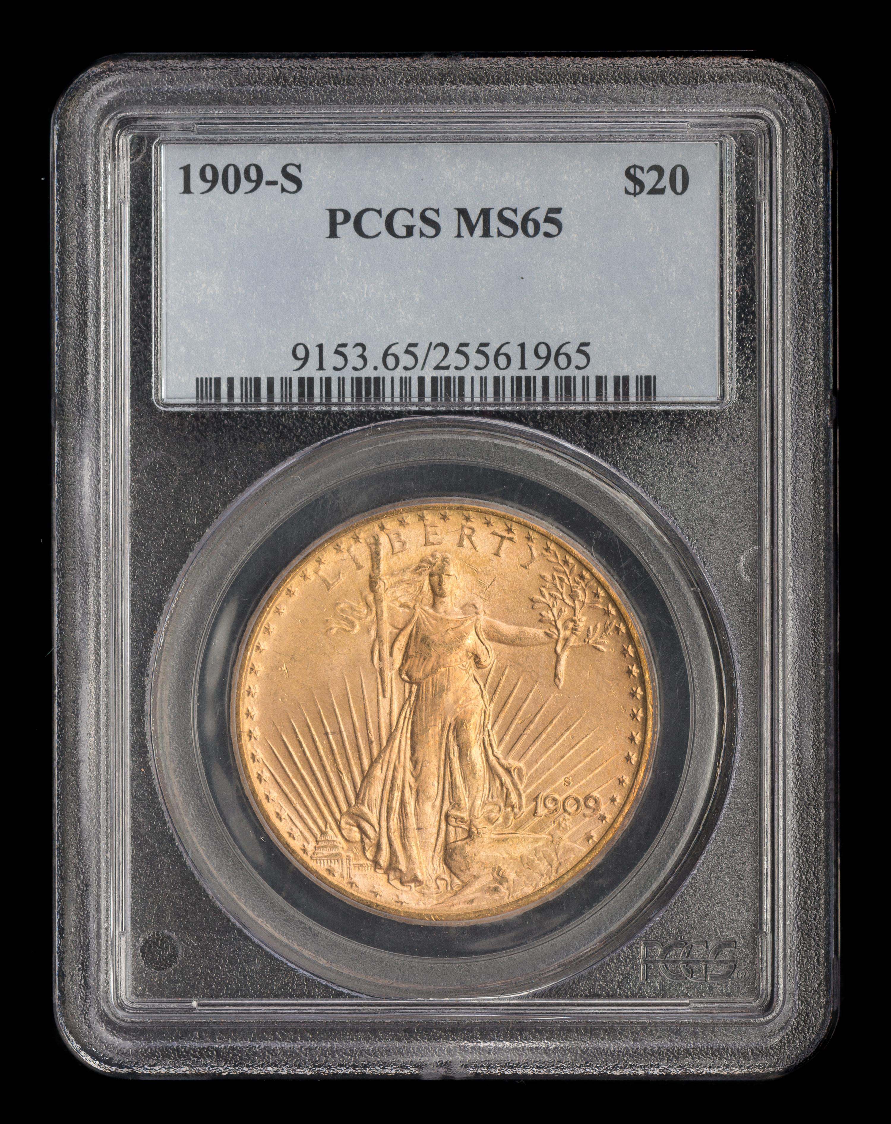 A United States 1909-S St. Gaudens $20 Gold Coin
