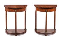 A Pair of Empire Style Burlwood Console Tables Height 26 3/4 x width 22 1/8 x depth 14 1/8 inches. — ITALIAN, 20TH CENTURY