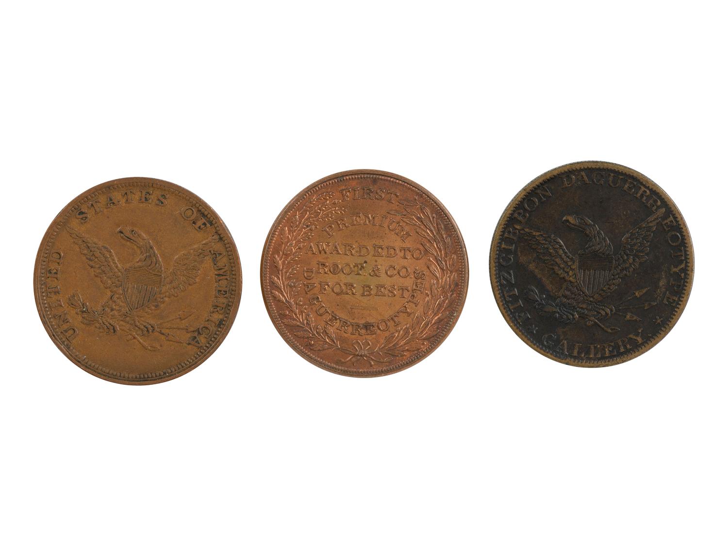 [EARLY PHOTO.] Daguerreotype of a still life attrib. to WILLIAMS with 3 Daguerreian gallery tokens.