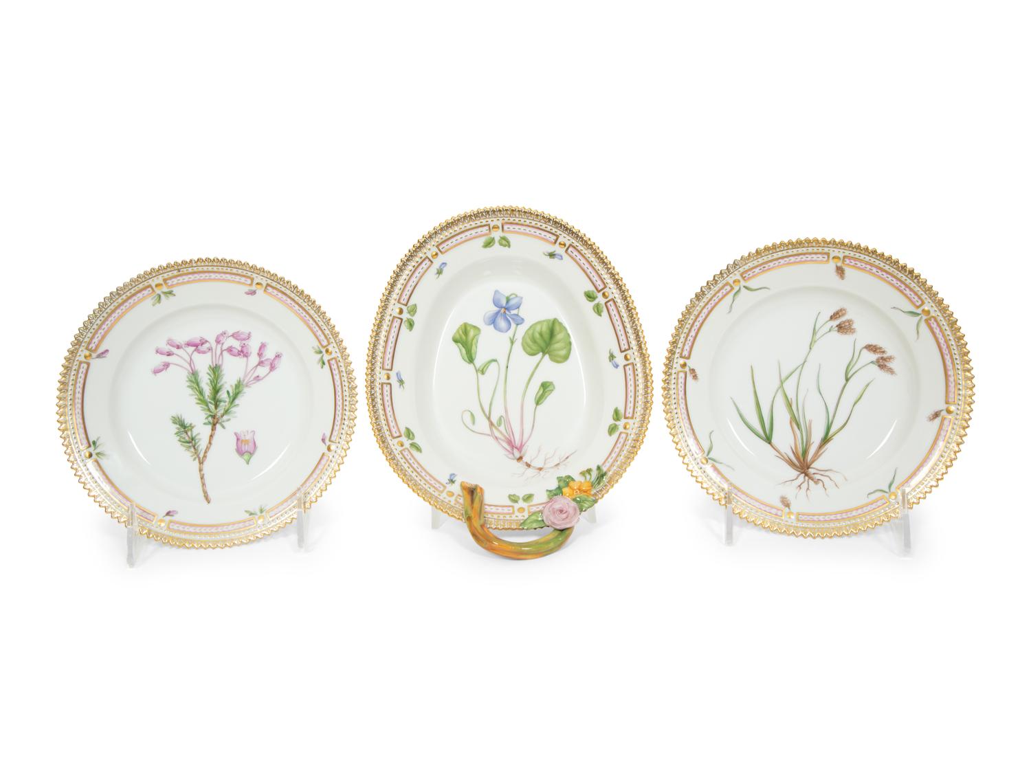 Three Royal Copenhagen Flora Danica Porcelain Table Articles