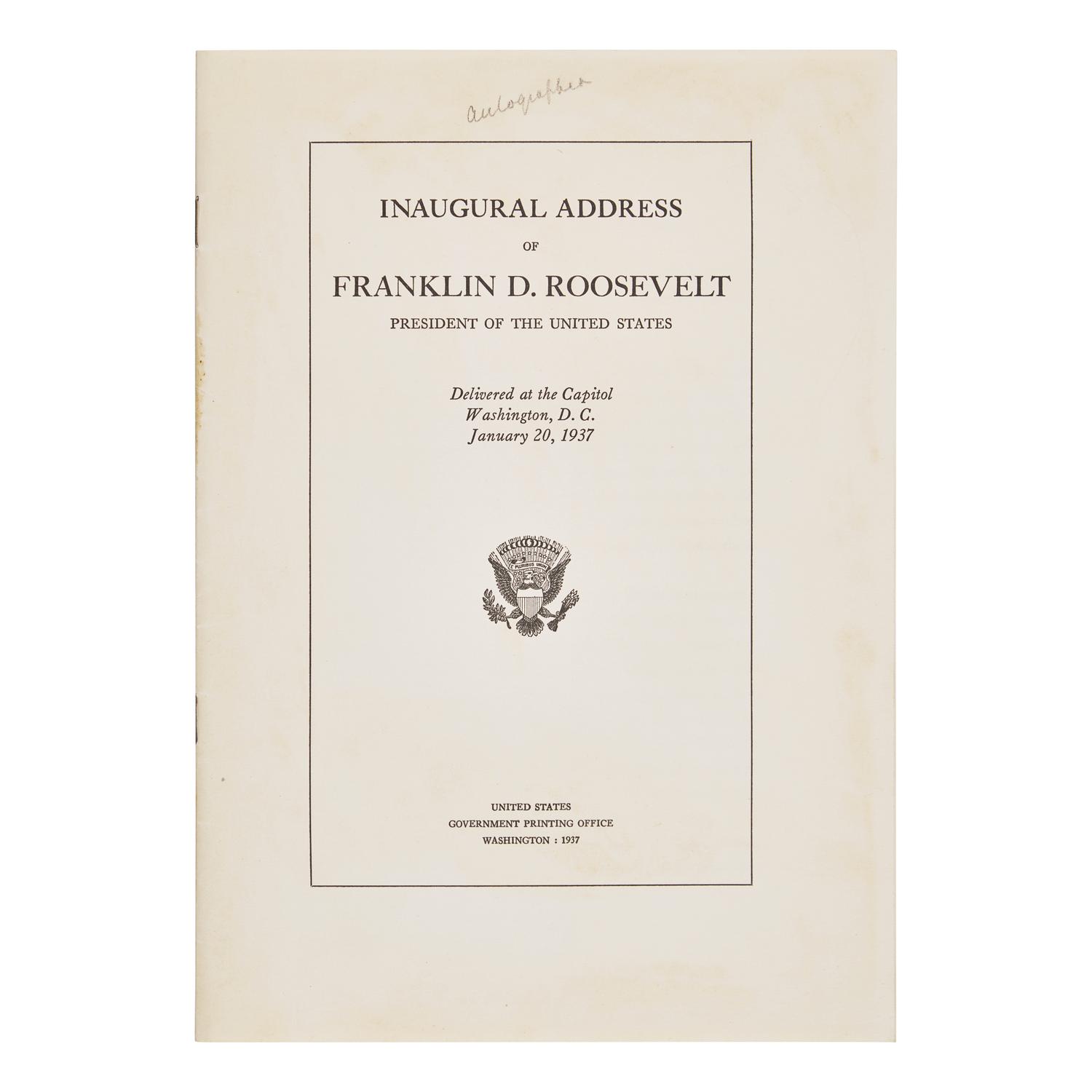 [Presidential] Roosevelt, Franklin D. Inaugural Address of Franklin D. Roosevelt...1937