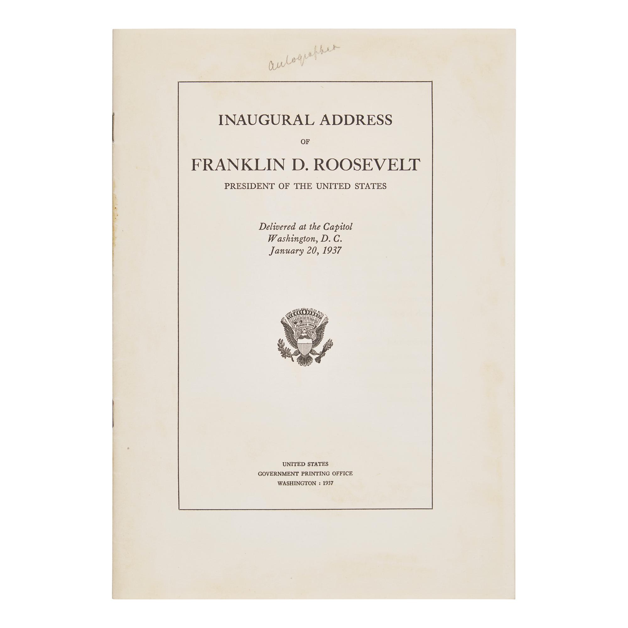 [Presidential] Roosevelt, Franklin D. Inaugural Address of Franklin D. Roosevelt...1937