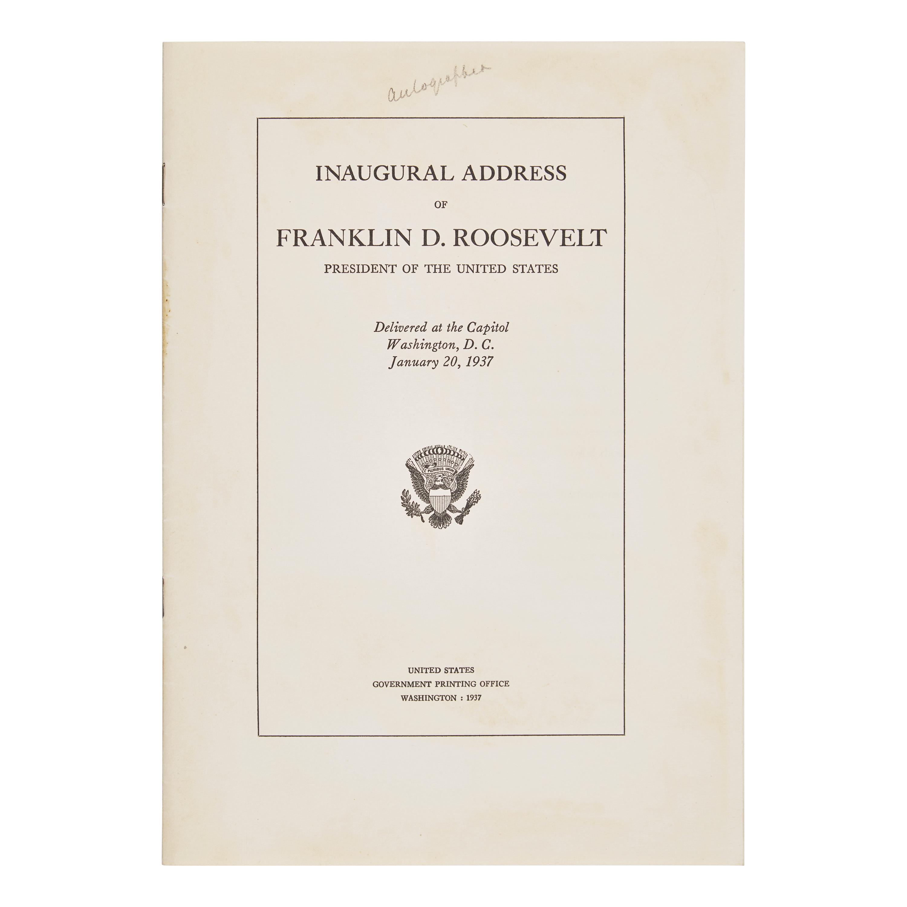 [Presidential] Roosevelt, Franklin D. Inaugural Address of Franklin D. Roosevelt...1937