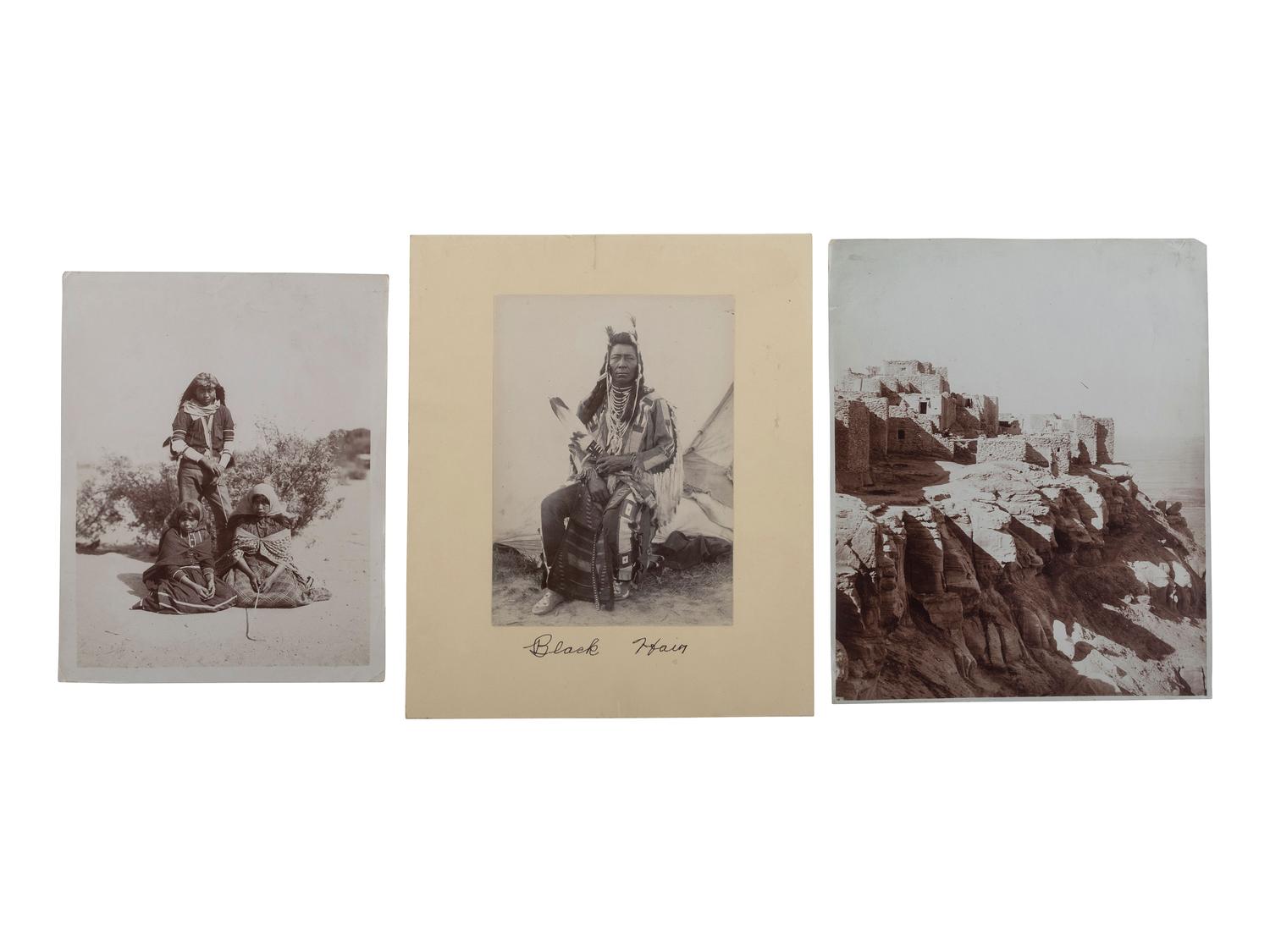 [NATIVE AMERICANS - PHOTOGRAPHY]. A group of photographs, stereoviews, and real photo postcards of Native American subjects, including a cyanotype.