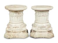 A Pair of Italian Glazed Ceramic Columnar Low Pedestals