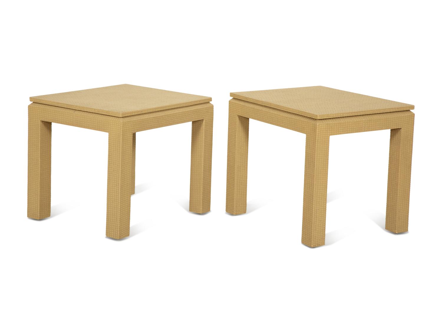 Two Similar Textured Wrap Side Tables in the Manner of Karl Springer