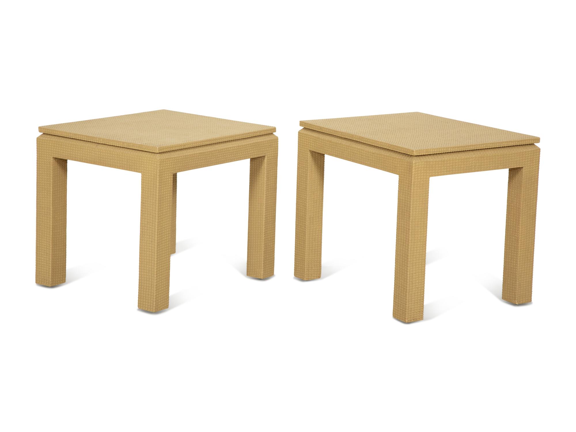 Two Similar Textured Wrap Side Tables in the Manner of Karl Springer