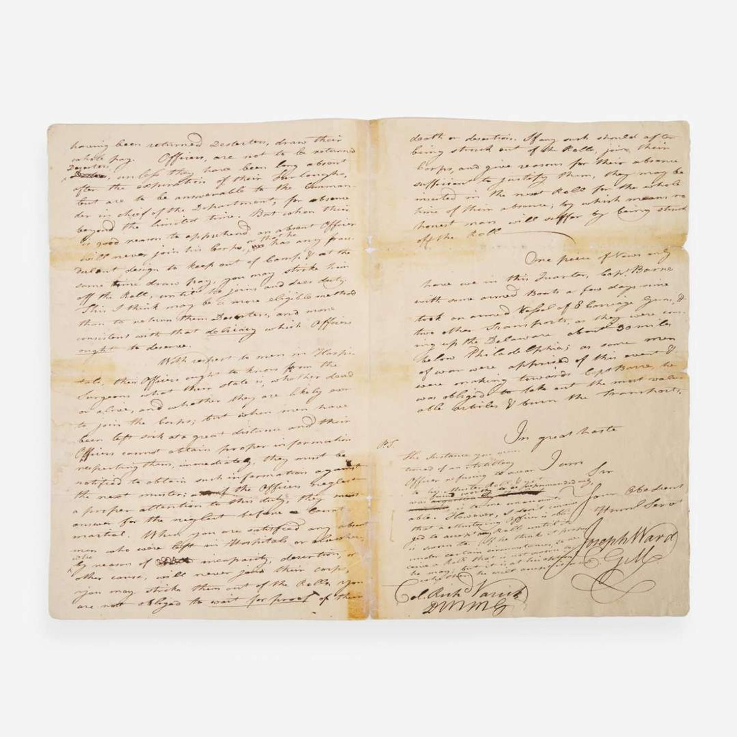 [Valley Forge] Ward, Joseph Autograph Letter, signed