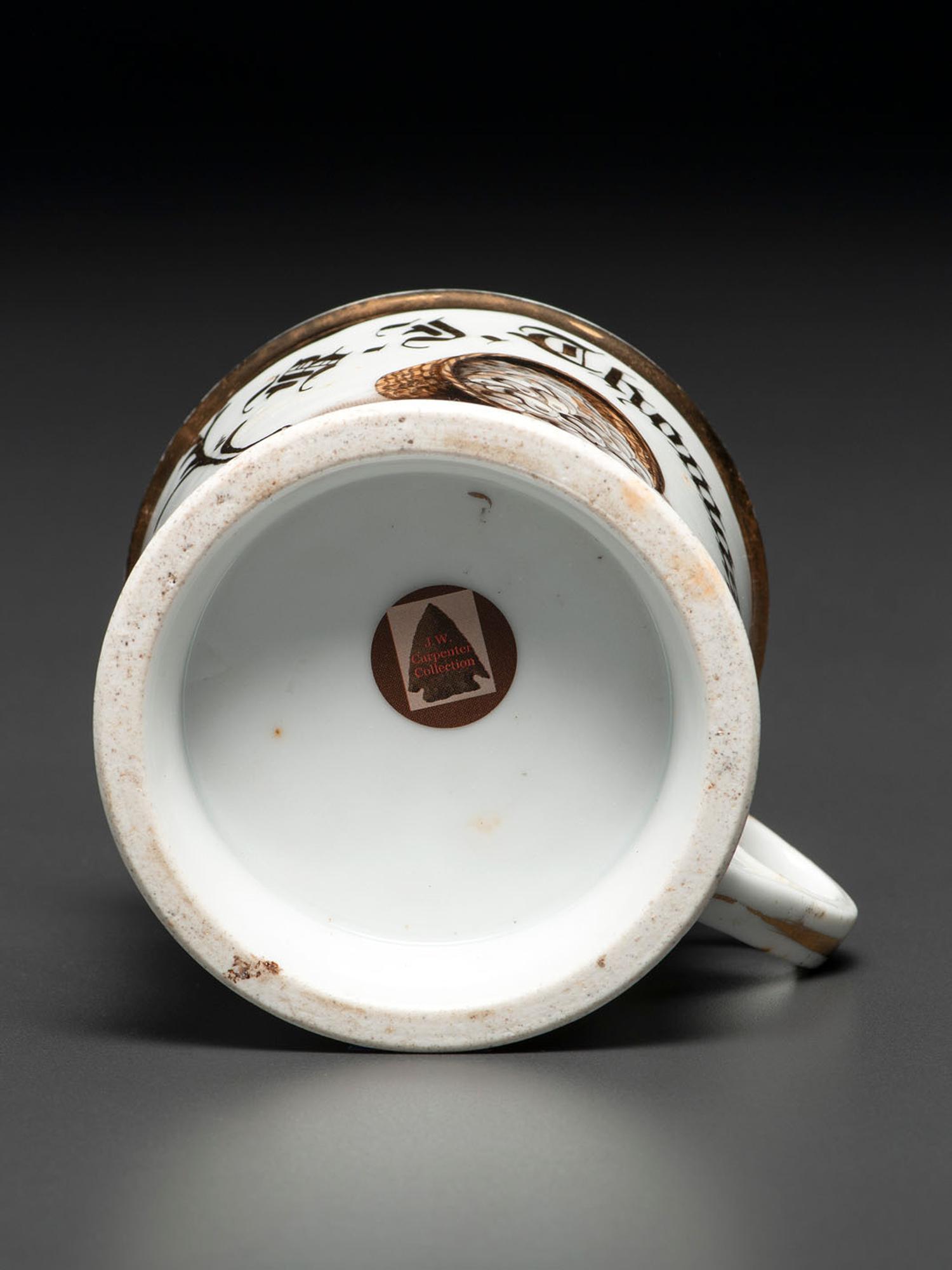 A Porcelain Occupational Shaving Mug Depicting a Bushel of Oysters