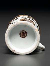A Porcelain Occupational Shaving Mug Depicting a Bushel of Oysters