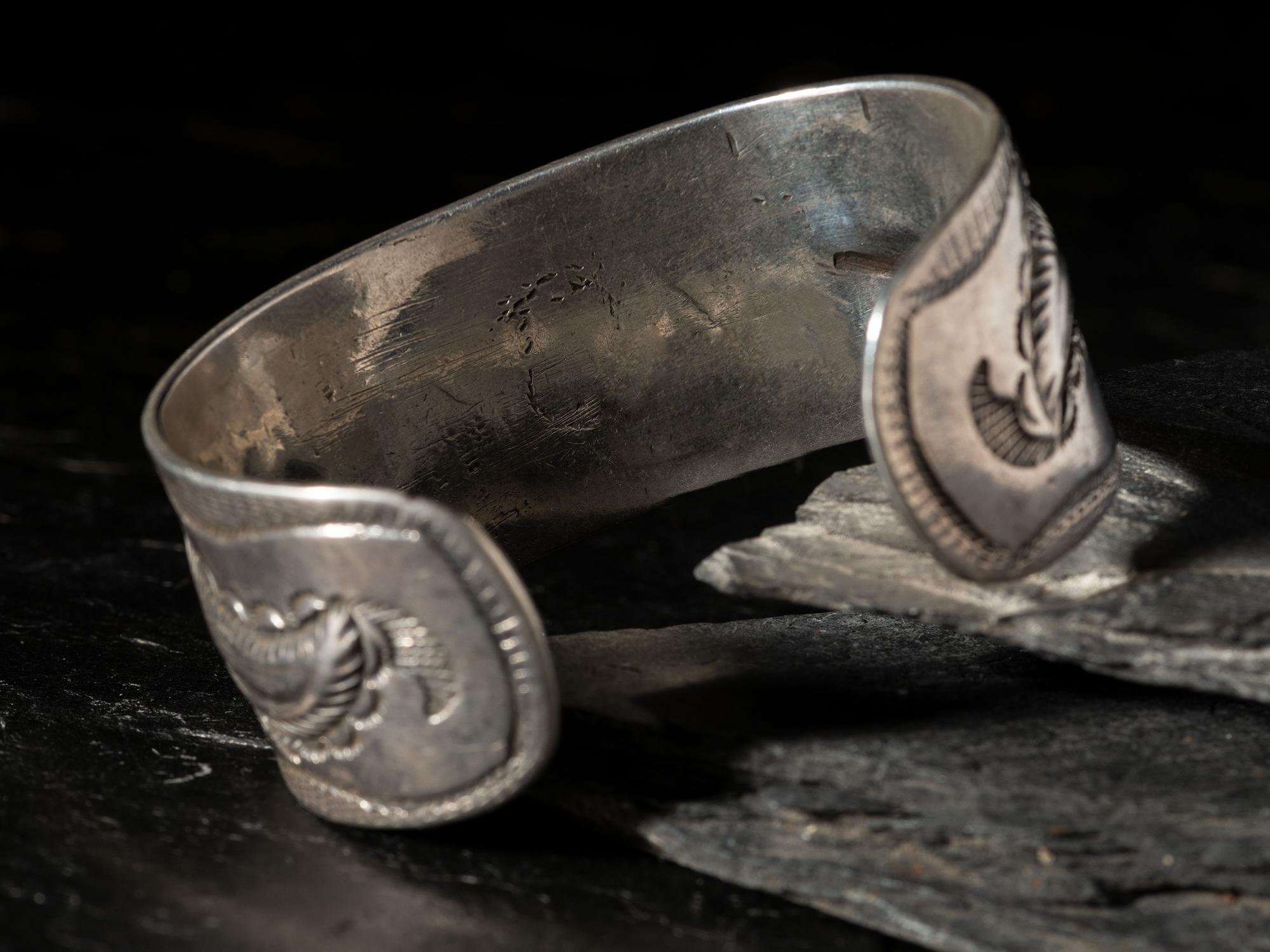 Early Navajo Ingot Silver and Turquoise Cuff Bracelet