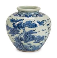 A Chinese Blue and White Porcelain Oval Jar