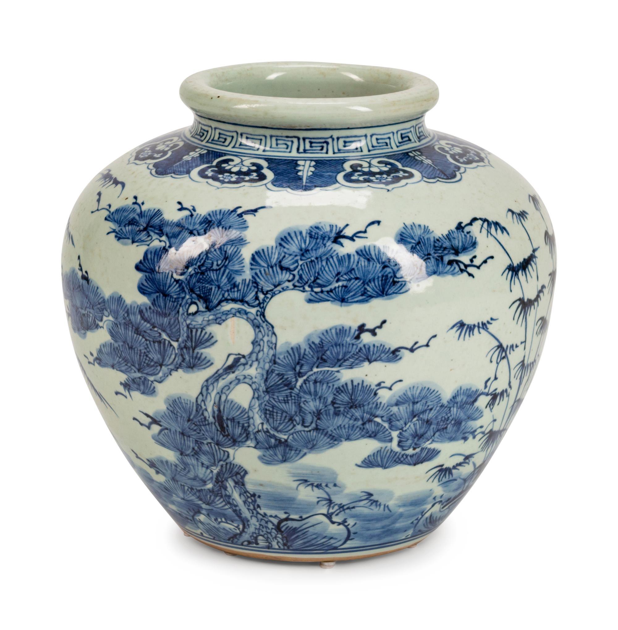 A Chinese Blue and White Porcelain Oval Jar