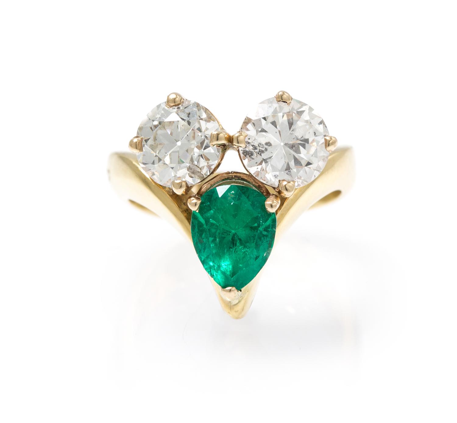 A Yellow Gold, Diamond and Emerald Ring, 5.50 dwts.