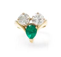 A Yellow Gold, Diamond and Emerald Ring, 5.50 dwts.