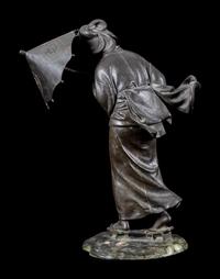 A Japanese Bronze Okimono of A Lady