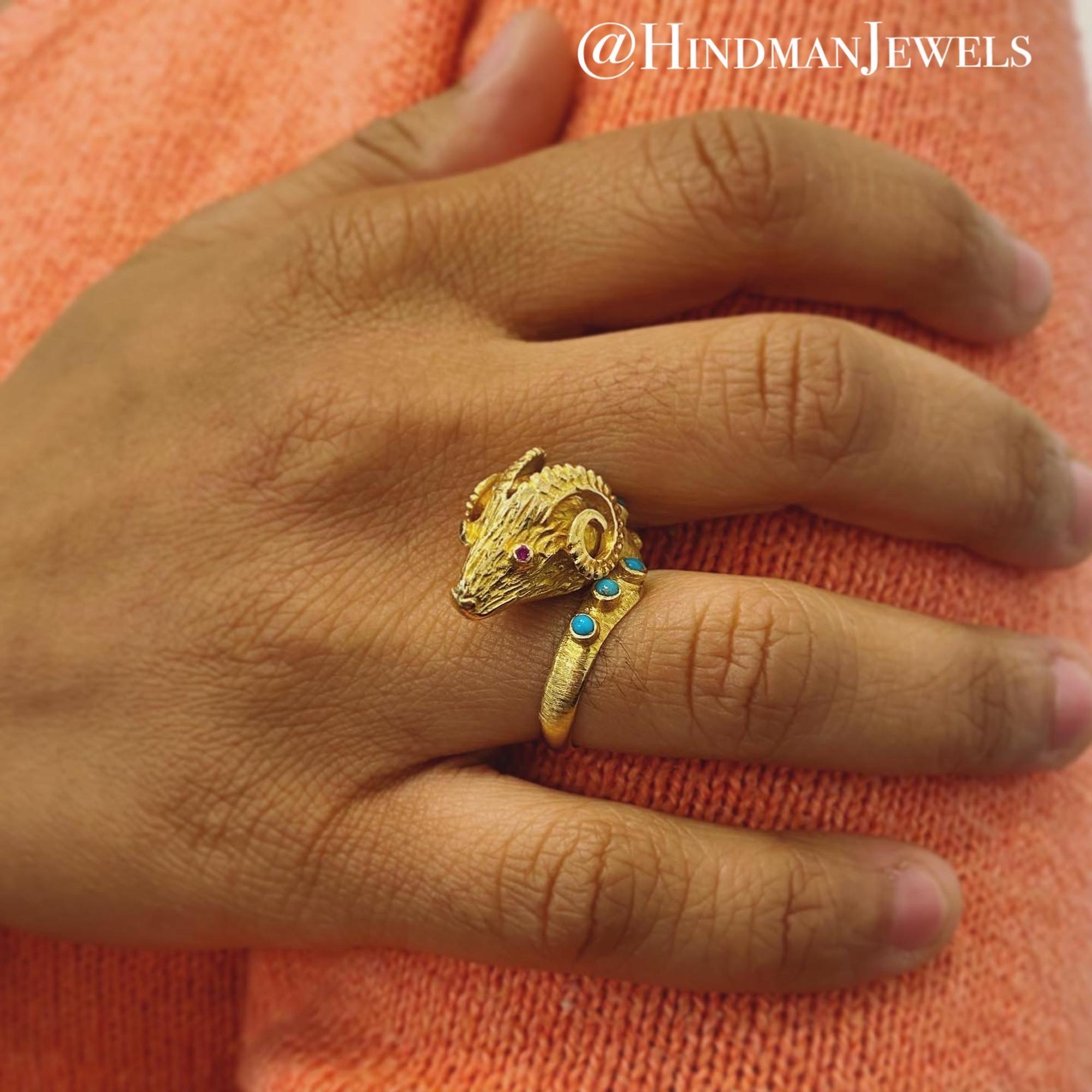 YELLOW GOLD AND GEMSTONE RAM'S HEAD RING