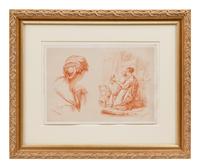 A Group of Three Drawings and One Engraving