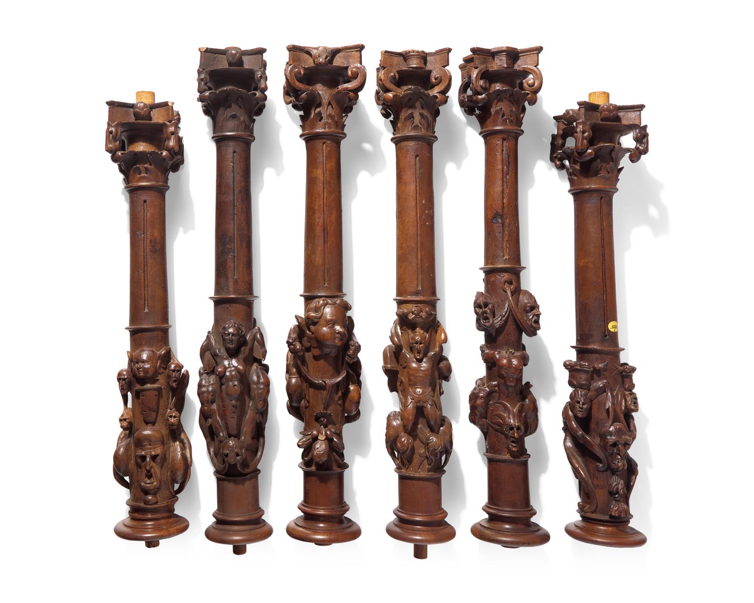 A Set of Twelve Rare and Important Spanish Plateresque Carved Walnut Colonettes from the Jaén Cathedral