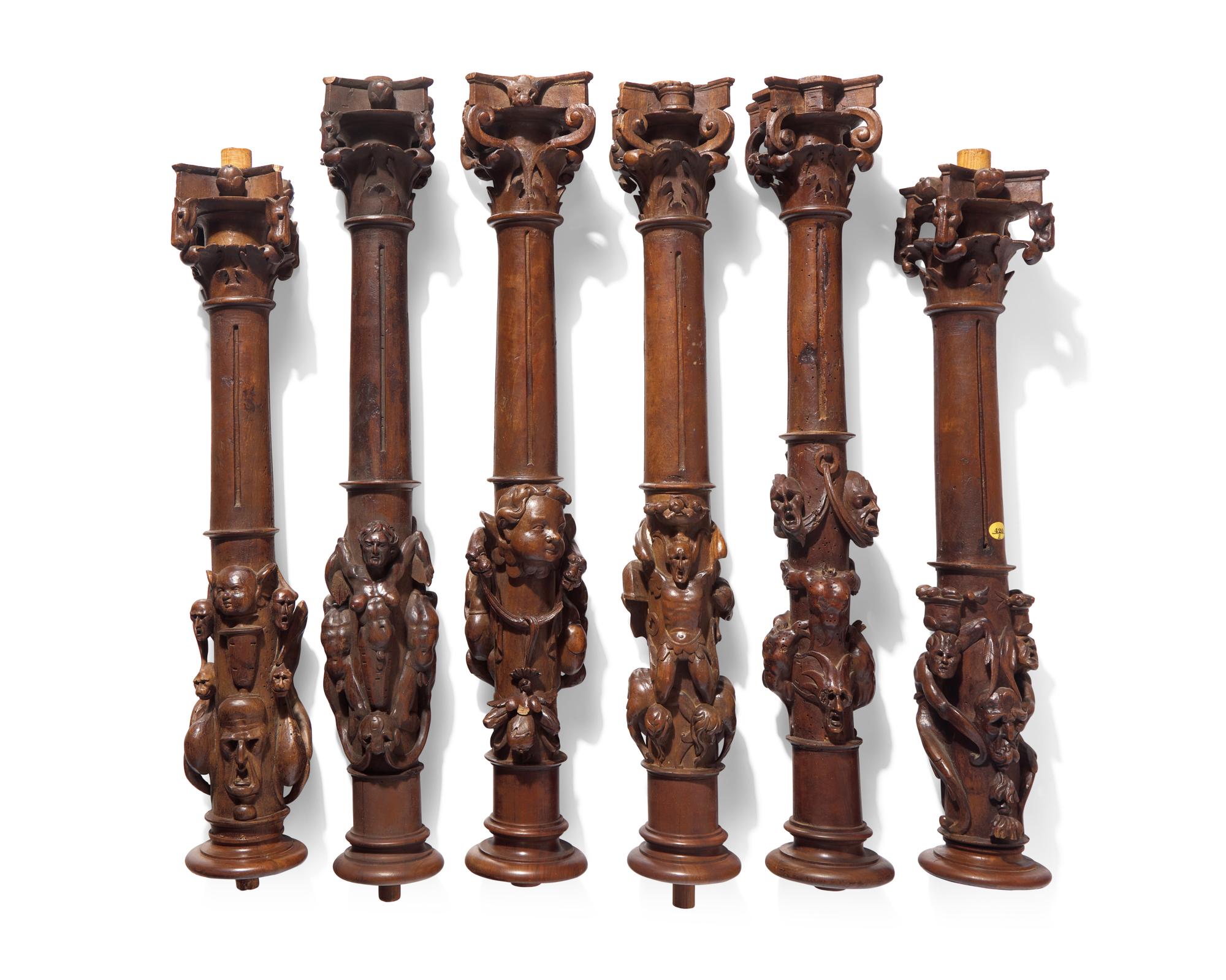 A Set of Twelve Rare and Important Spanish Plateresque Carved Walnut Colonettes from the Jaén Cathedral
