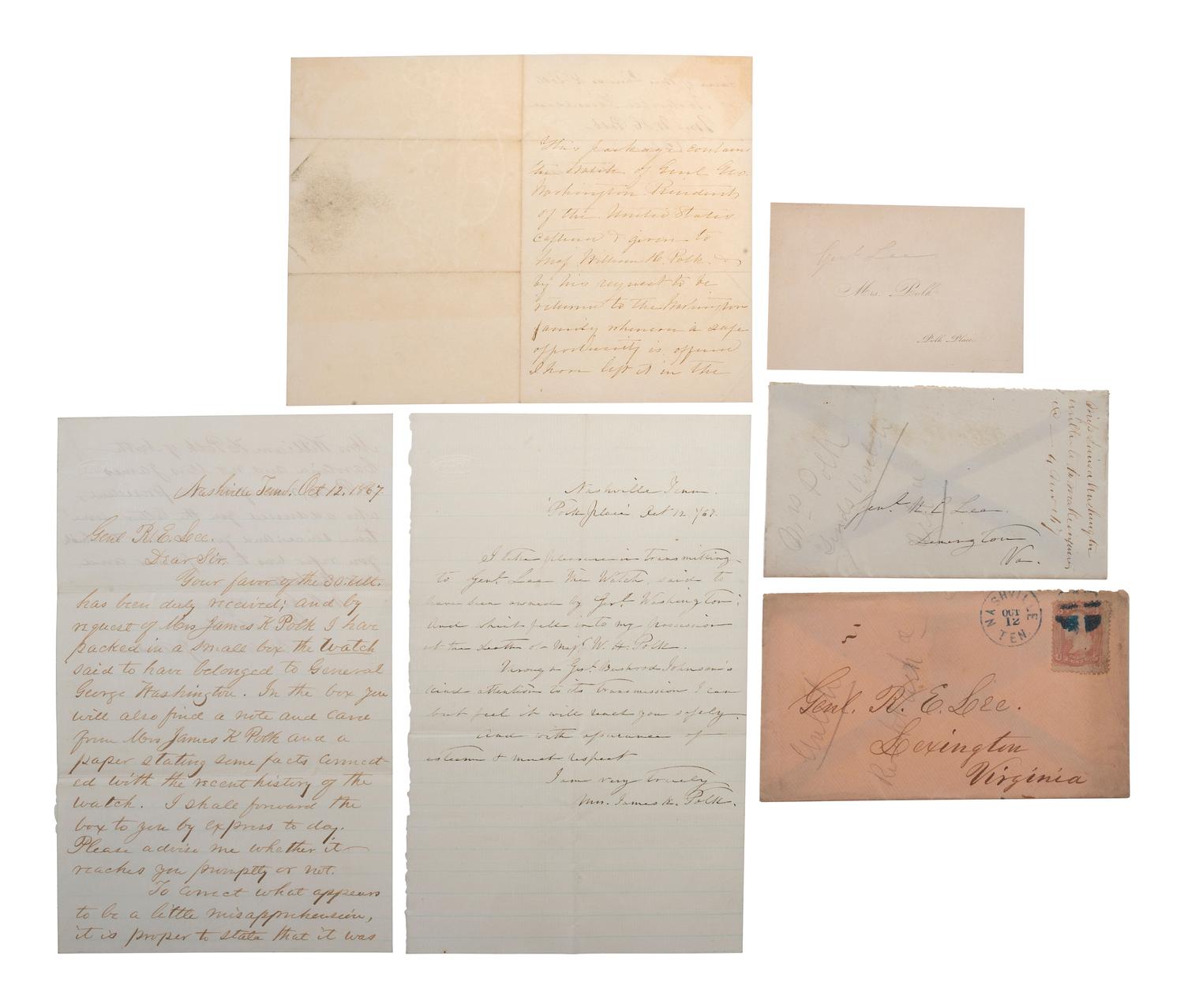 POLK, Sara Childress (1803-18910. Autograph letter signed ("Mrs. James K. Polk"), to General Robert E. LEE (1807-1870). "Polk Place," Nashville, TN, 12 October 1863.