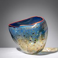 Large Blue Maccia Basket with Red Lip Wrap, 1992