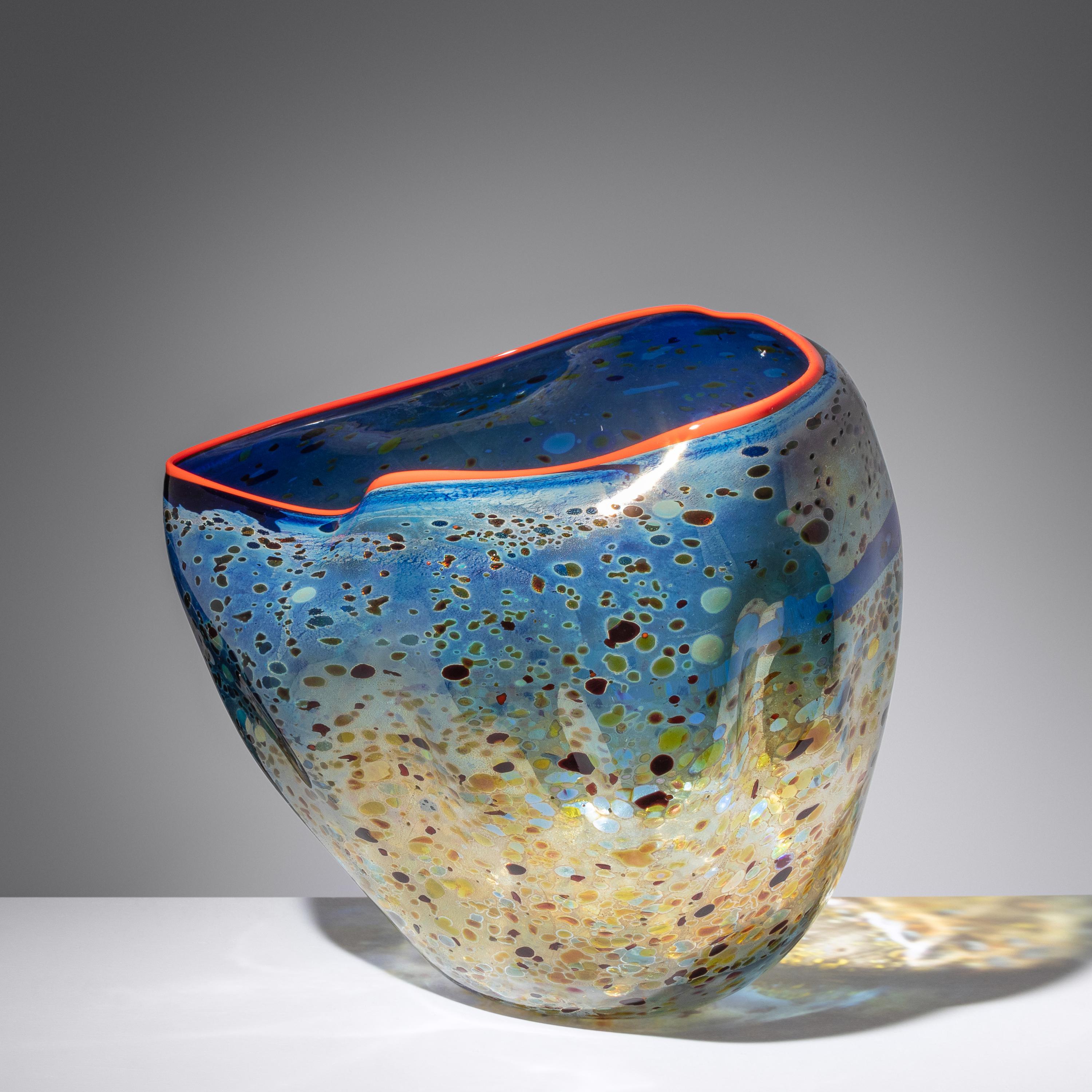 Large Blue Maccia Basket with Red Lip Wrap, 1992