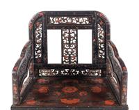 A Chinese Polychrome Lacquered Wood Armchair