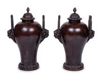 A Pair of Neoclassical Style Patinated Bronze Covered Urns