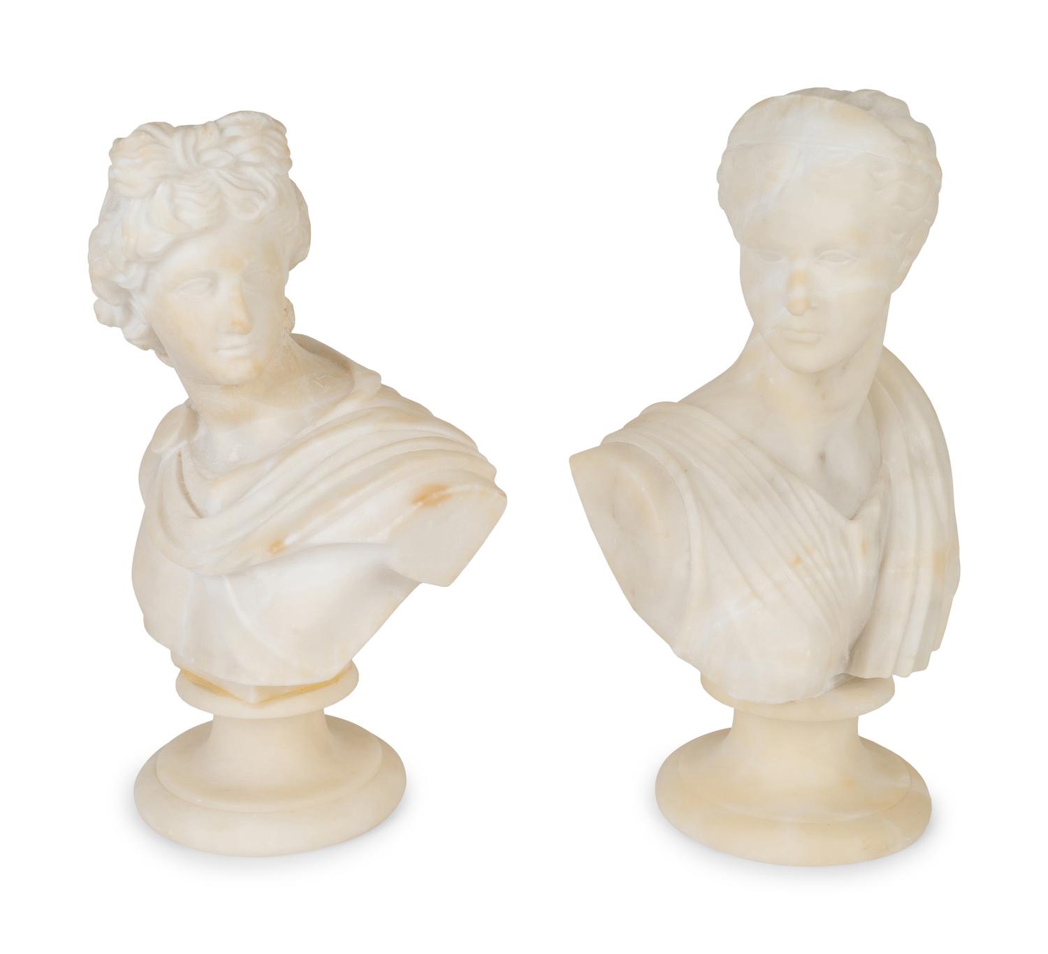 A Pair of Italian Carved Marble Busts — 19TH/20TH CENTURY