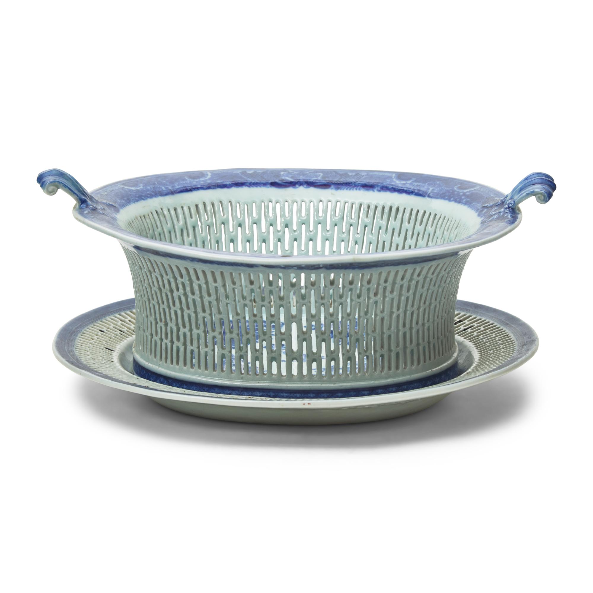 A Chinese Export Porcelain Fitzhugh Reticulated Basket and Undertray