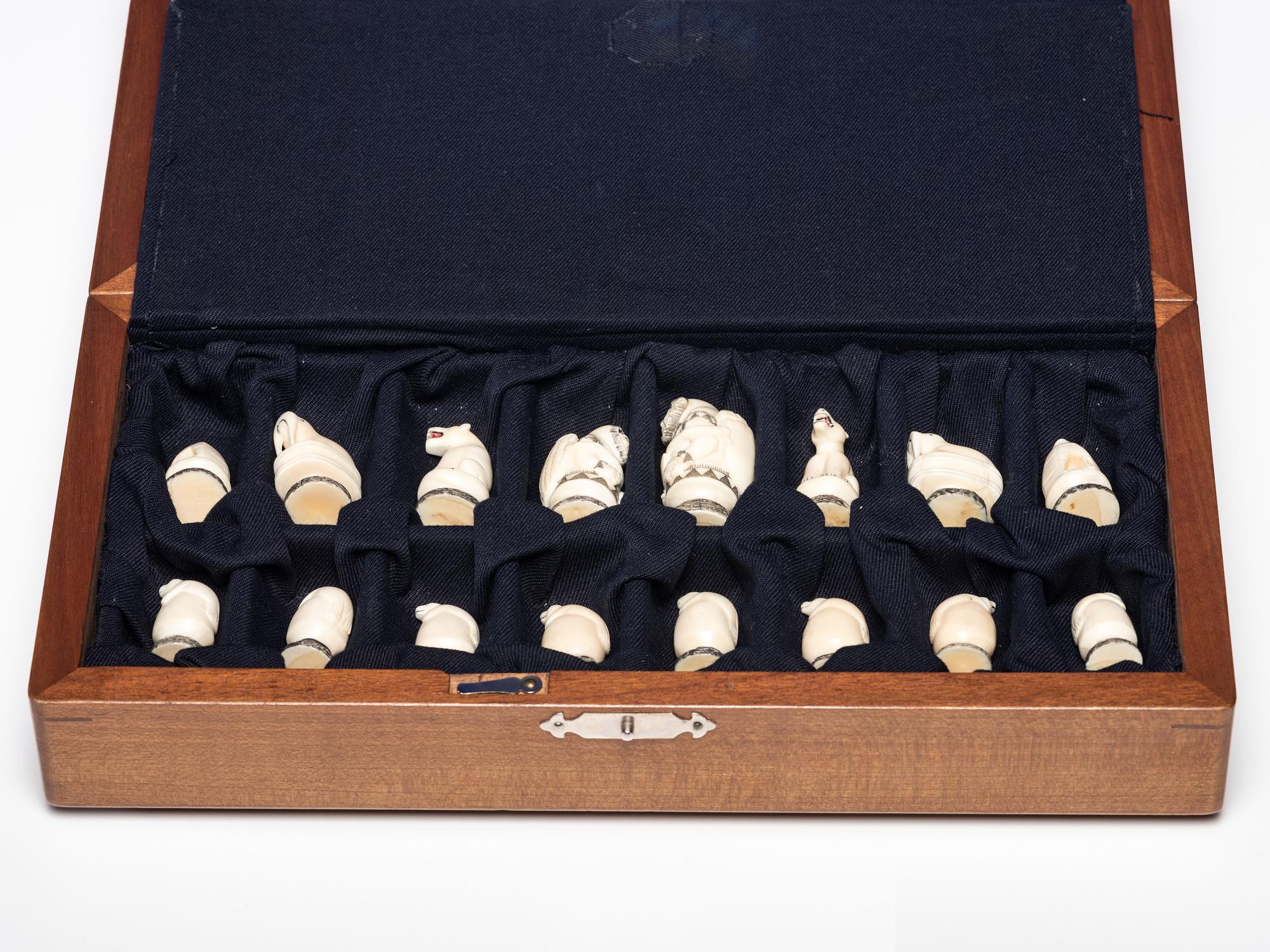 Inuit Carved Walrus Ivory Chess Set