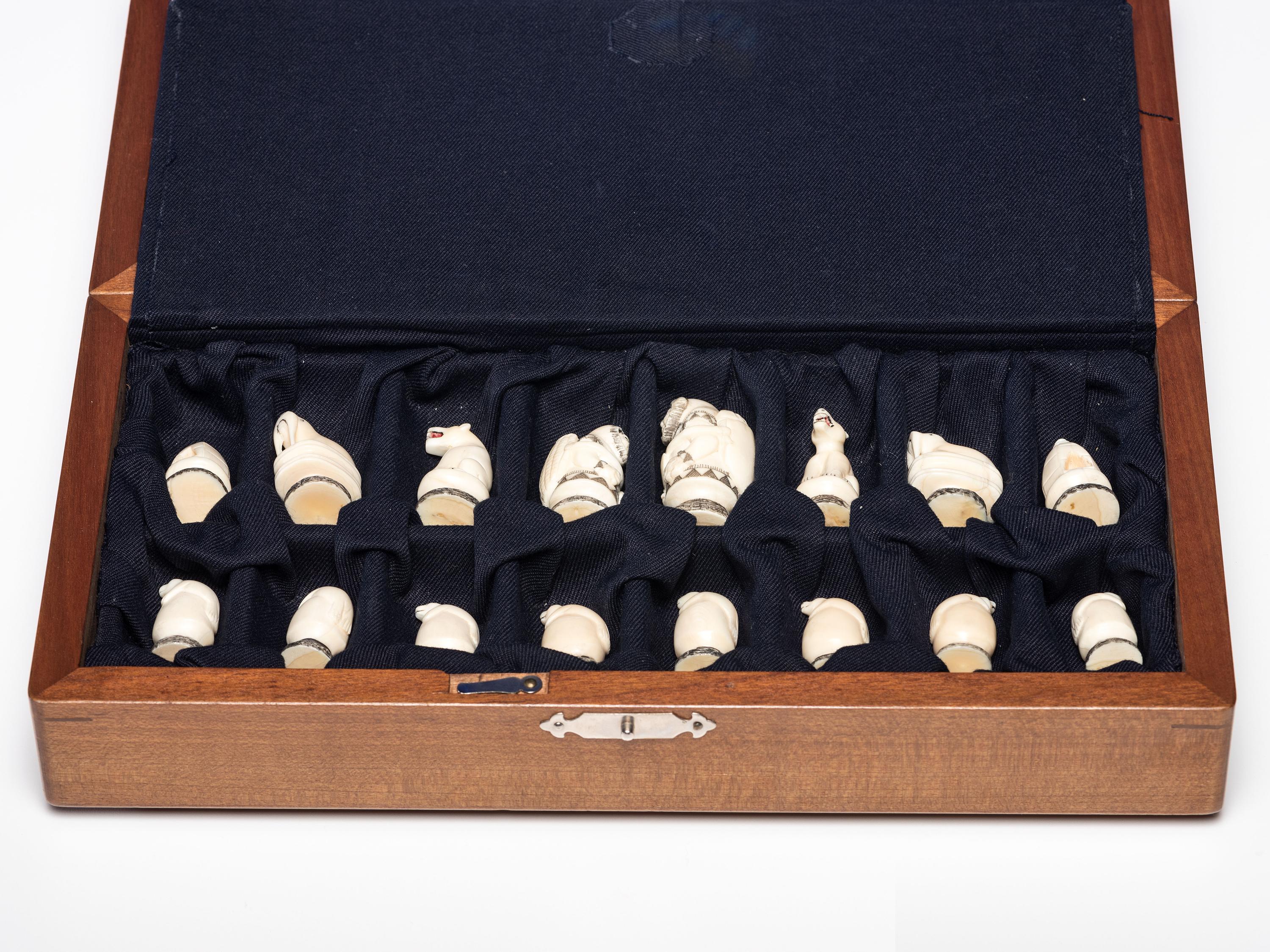 Inuit Carved Walrus Ivory Chess Set
