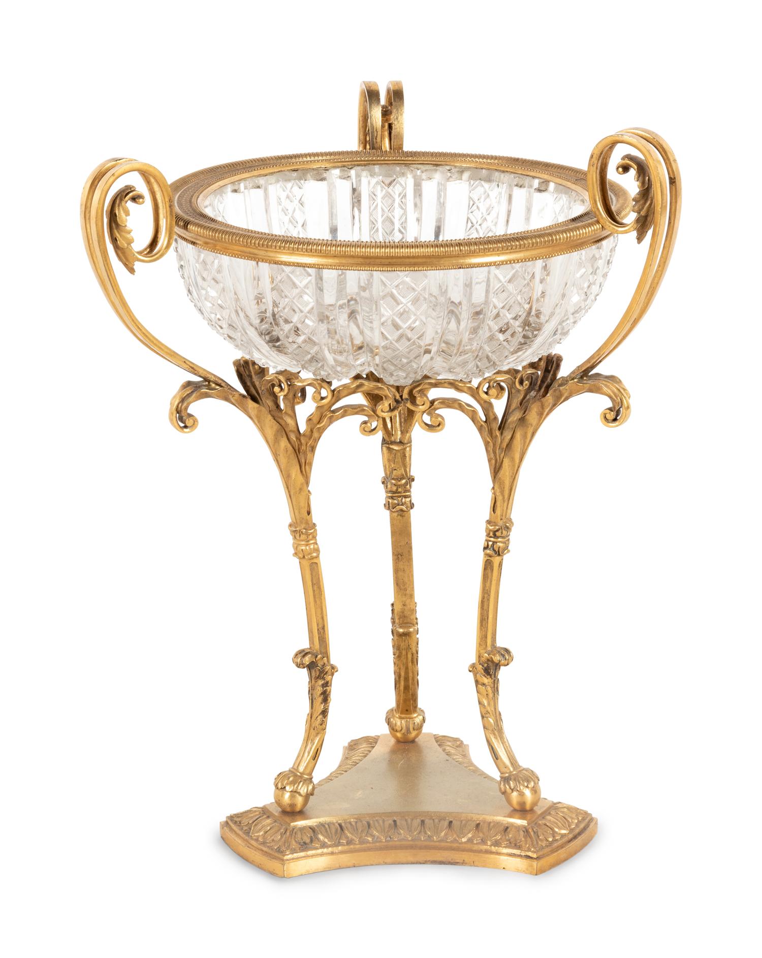 A Neoclassical Gilt Bronze and Leaded Glass Compote
