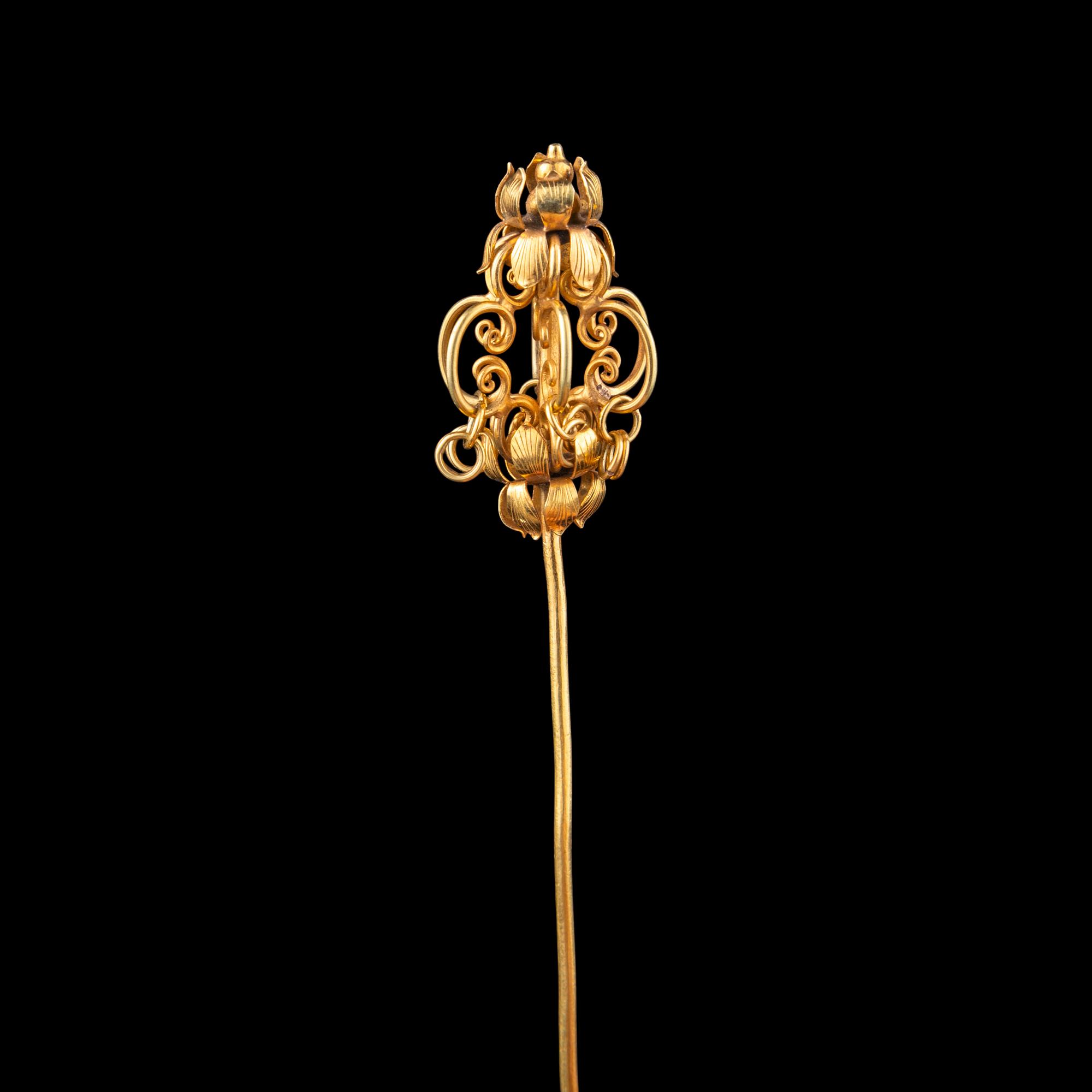 A Chinese Gold 'Khakkhara' Hairpin, Zan, Ming Dynasty 明 金錫杖簪