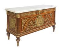 A Louis XVI Style Gilt Bronze Mounted Marble-Top Commode à Vantaux After the Model by Guillaume Benneman