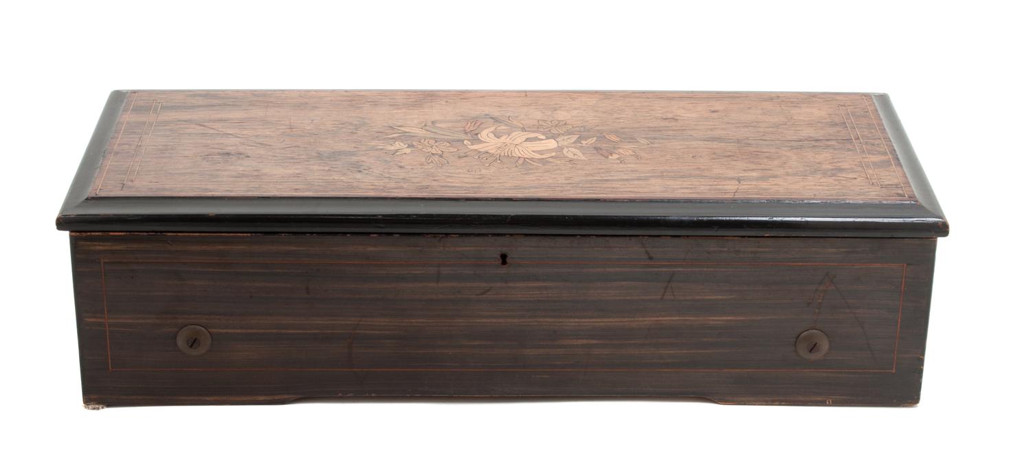 A Cylinder Music Box Height 5 3/8 x width 22 1/4 x depth 8 3/4 inches. — FK&S, DRESDEN