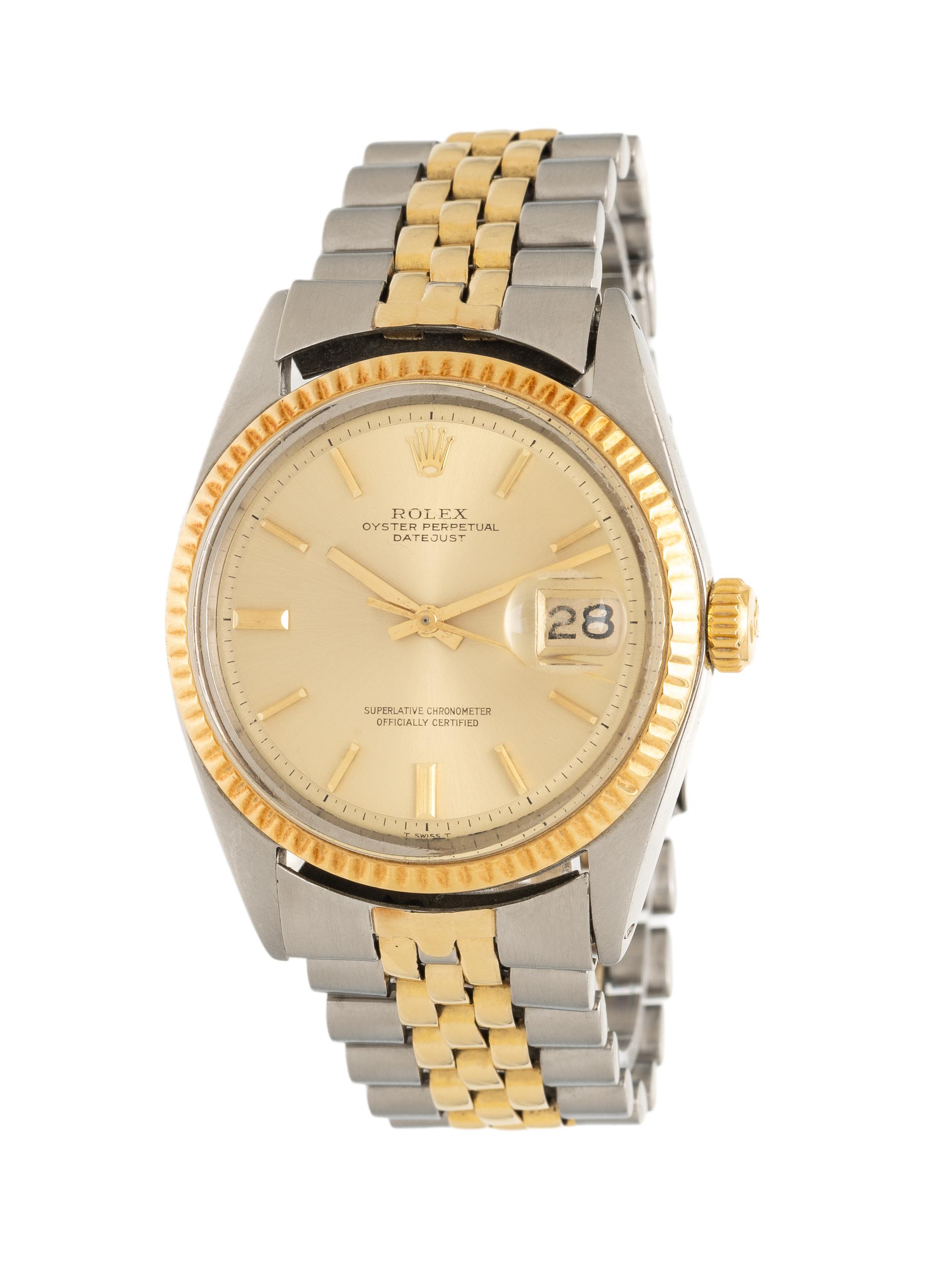 ROLEX, REF. 1601 18K YELLOW GOLD AND STAINLESS STEEL 'DATEJUST' WATCH WITH OVAL LINK JUBILEE 'MADE IN U.S.A.' BRACELET, BOX & PAPERS