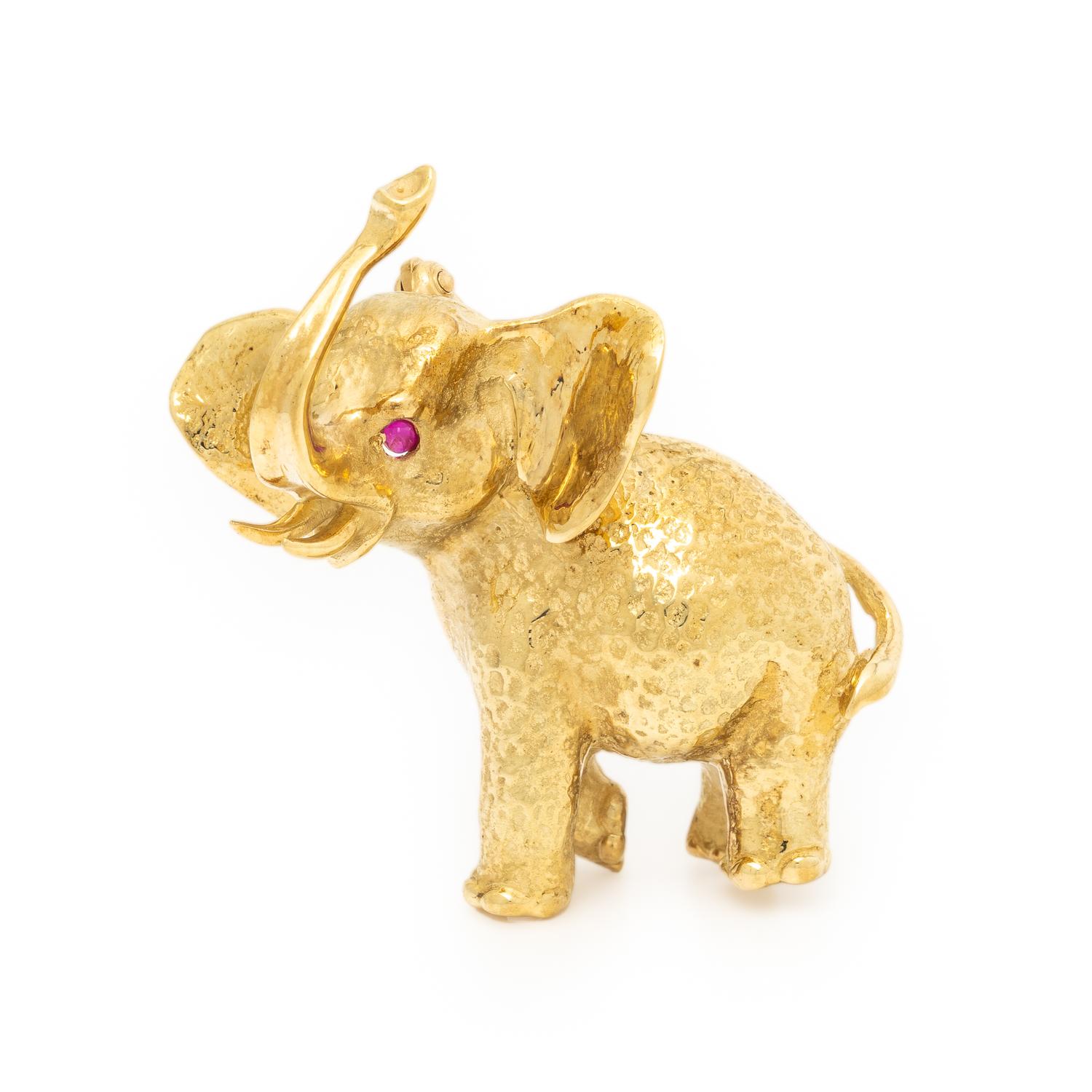 Yellow Gold and Ruby Elephant Brooch