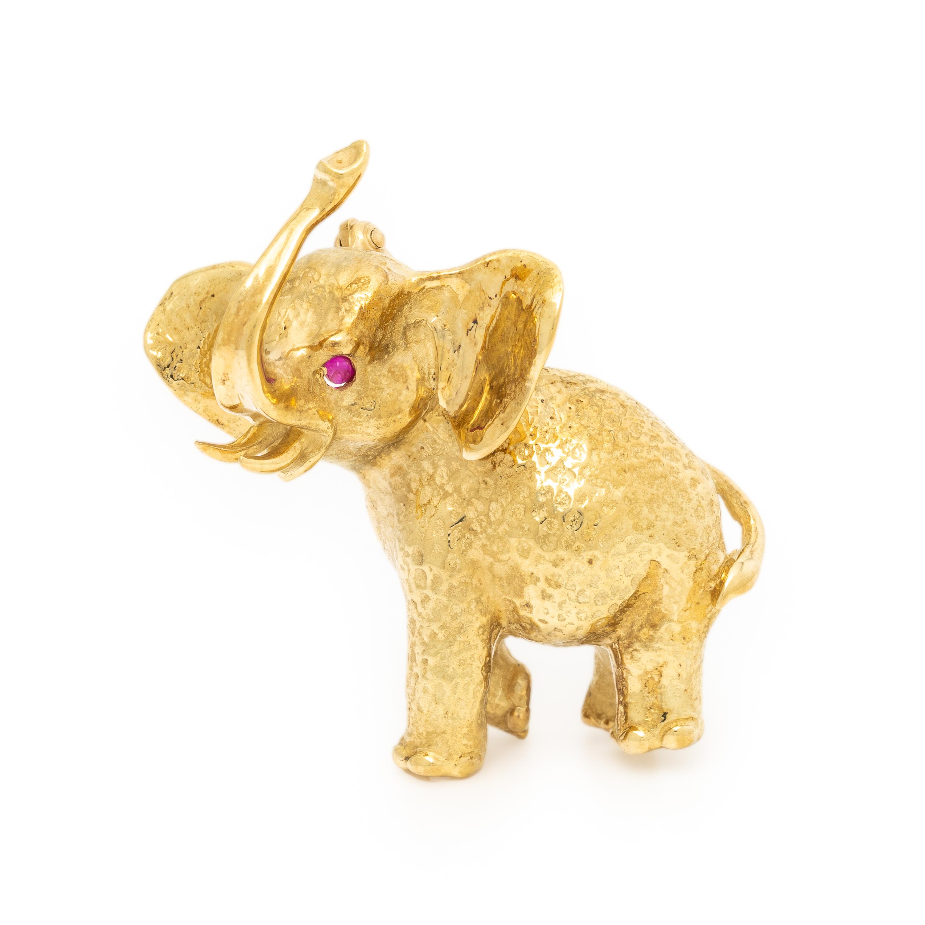 Yellow Gold and Ruby Elephant Brooch