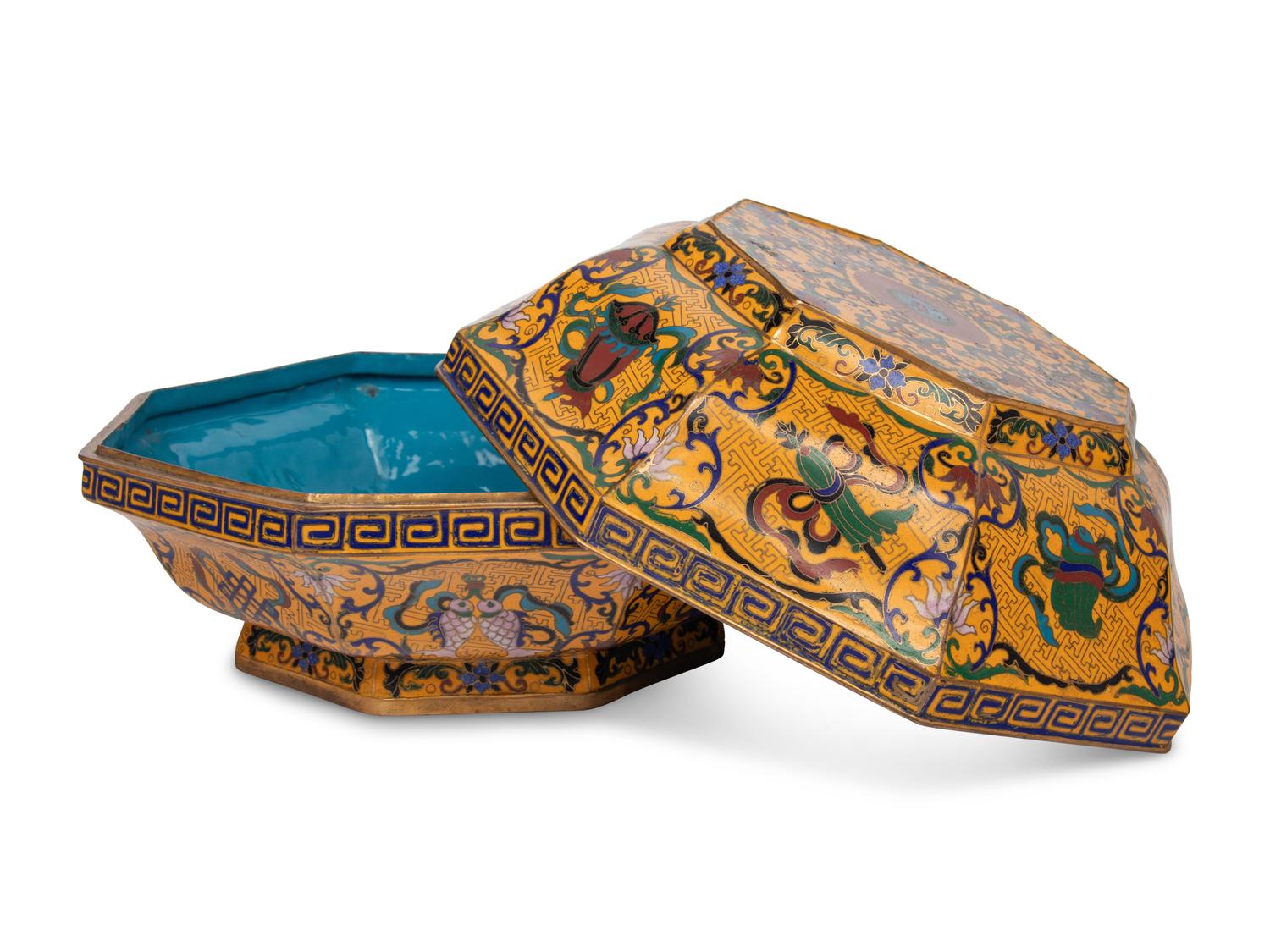 A Large Chinese Cloisonné Octagonal Box