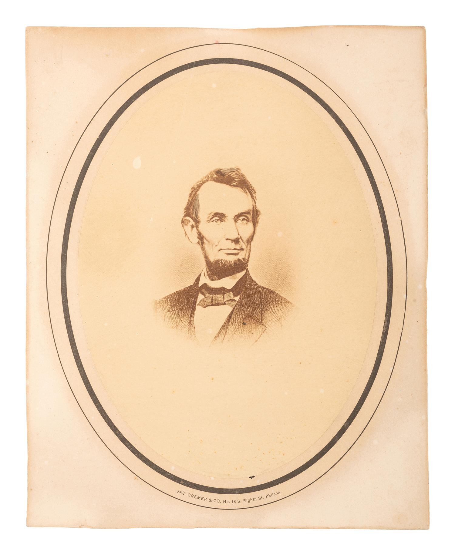 [LINCOLN, Abraham (1809-1865)]. A group of 2 photographs of Abraham Lincoln, incl. CDV by Mathew Brady.