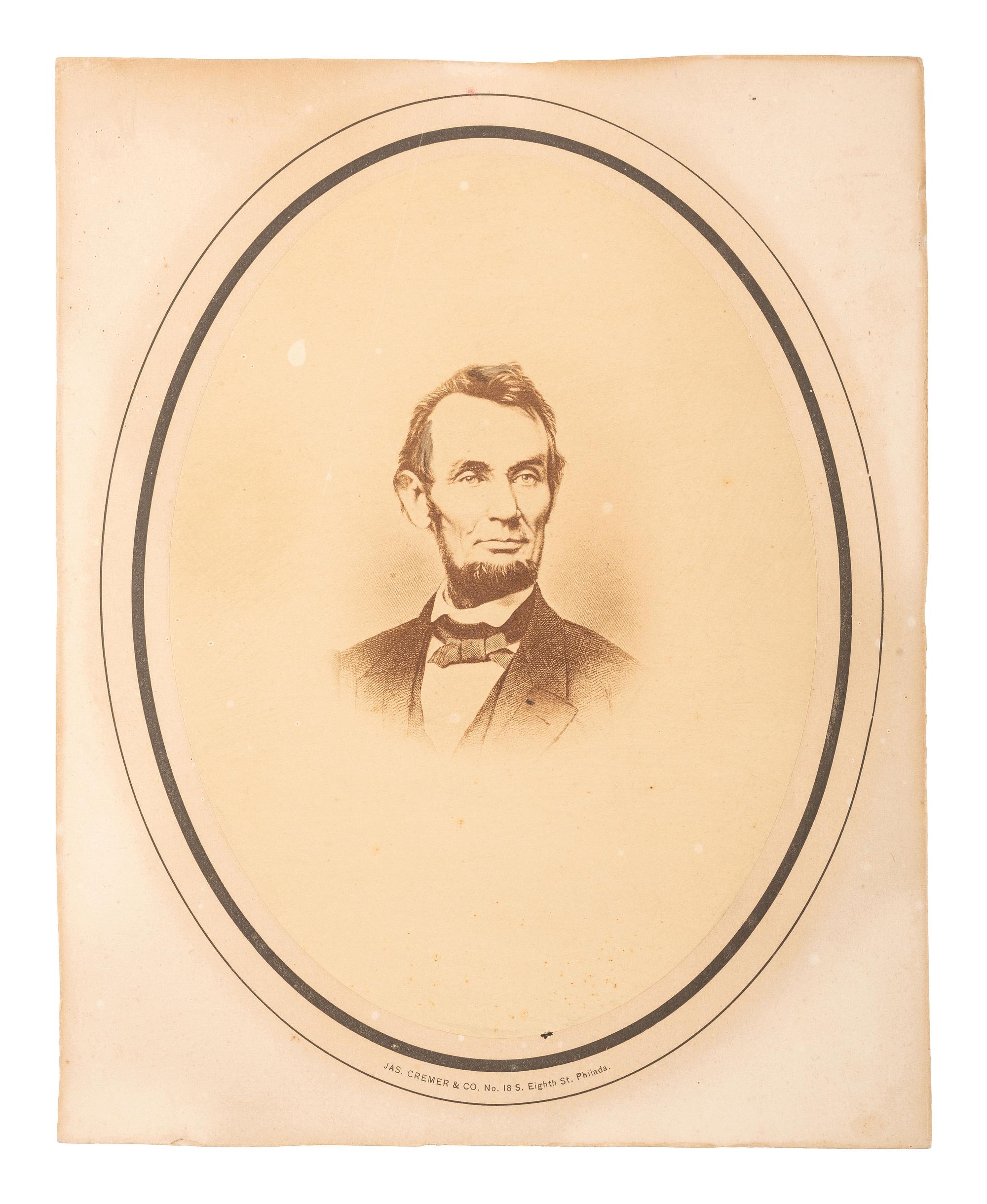 [LINCOLN, Abraham (1809-1865)]. A group of 2 photographs of Abraham Lincoln, incl. CDV by Mathew Brady.