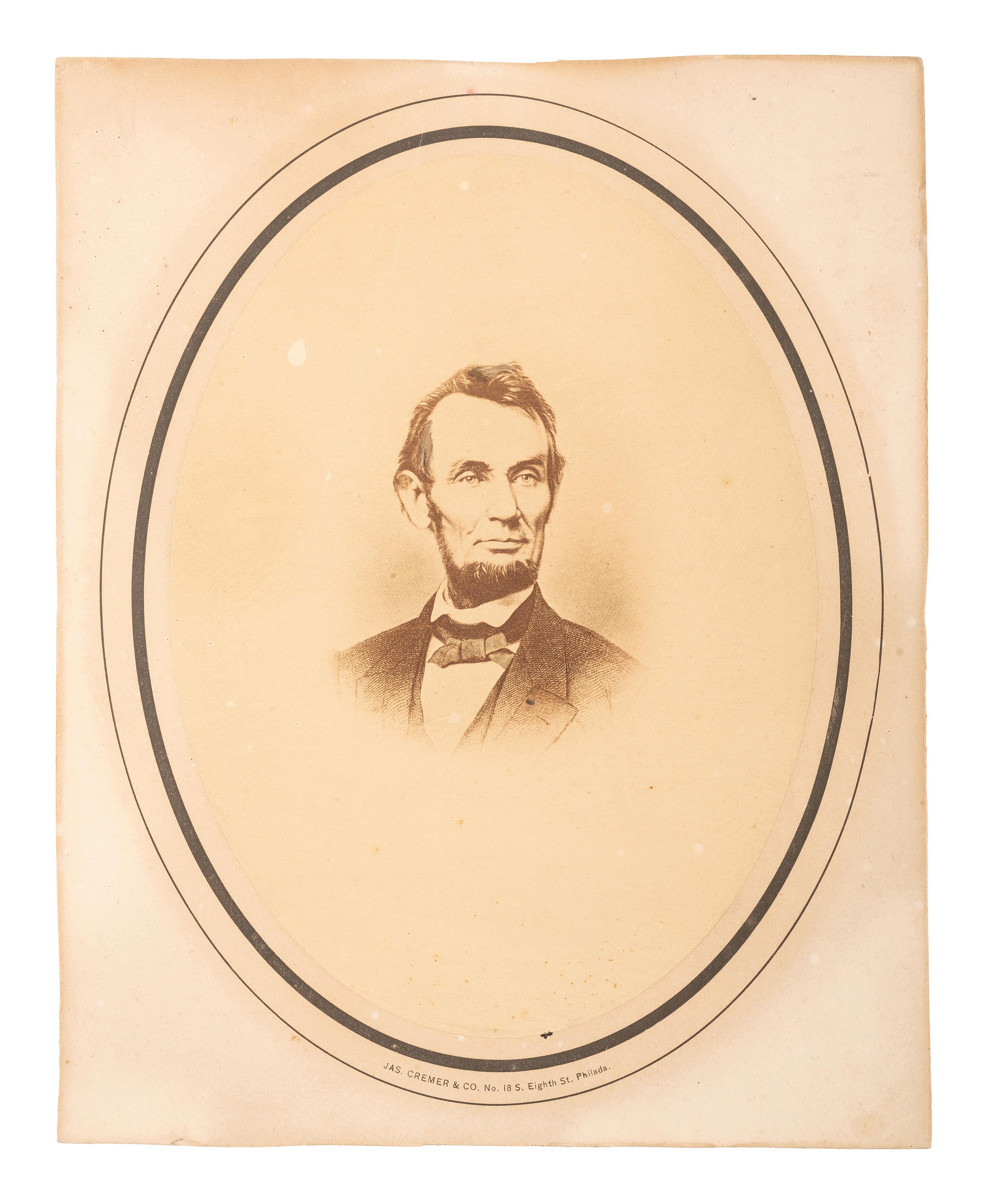 [LINCOLN, Abraham (1809-1865)]. A group of 2 photographs of Abraham Lincoln, incl. CDV by Mathew Brady.