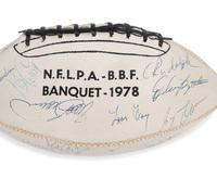 A Vintage 1978 NFLPA Banquet Multi Signed (31 Signatures) Autograph Football Including Walter Payton and Roger Staubach Period Signatures (Beckett Authentication Services Letter BAS Certified),