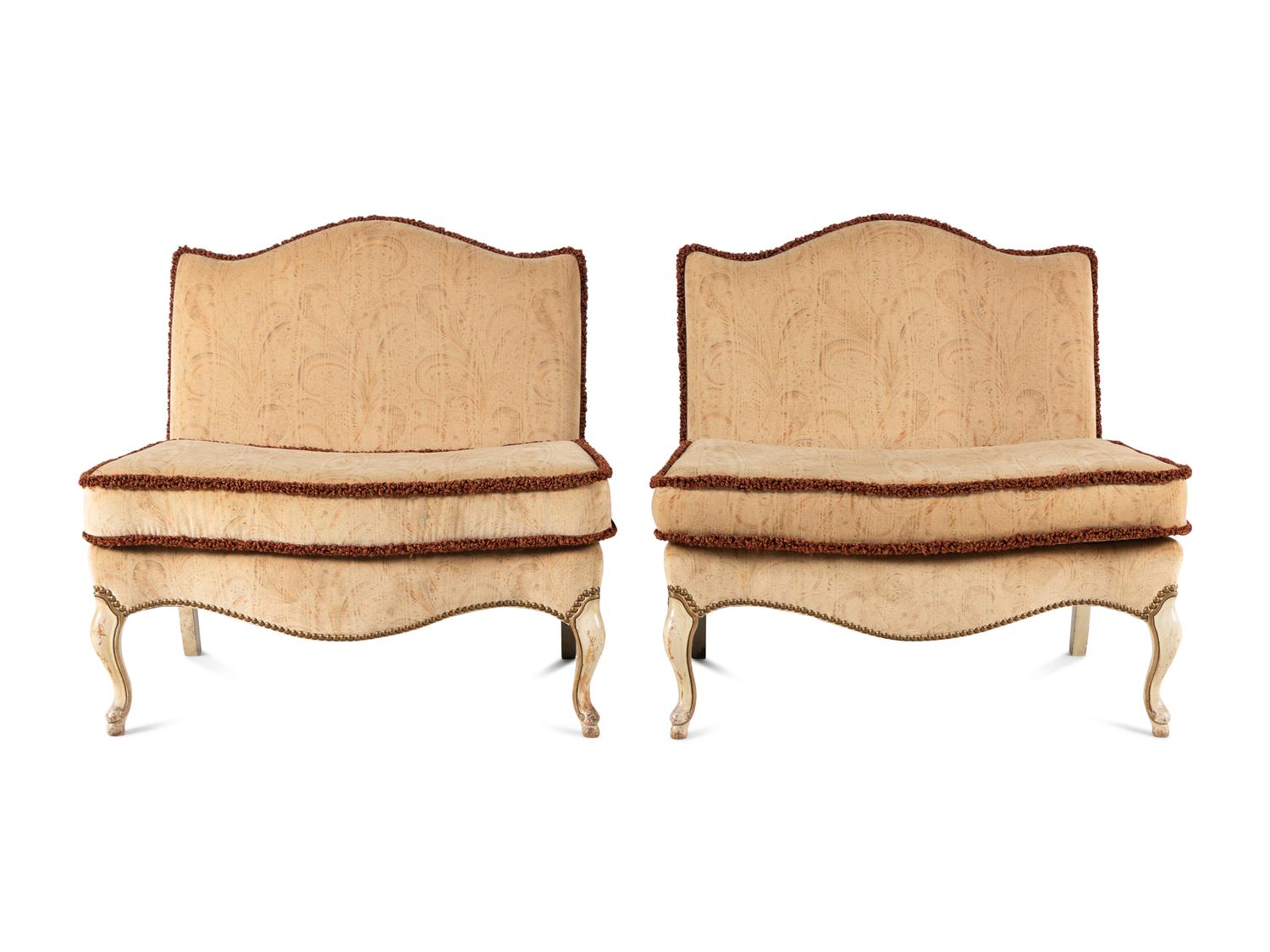 A Pair of Louis XV Style Painted Slipper Chairs