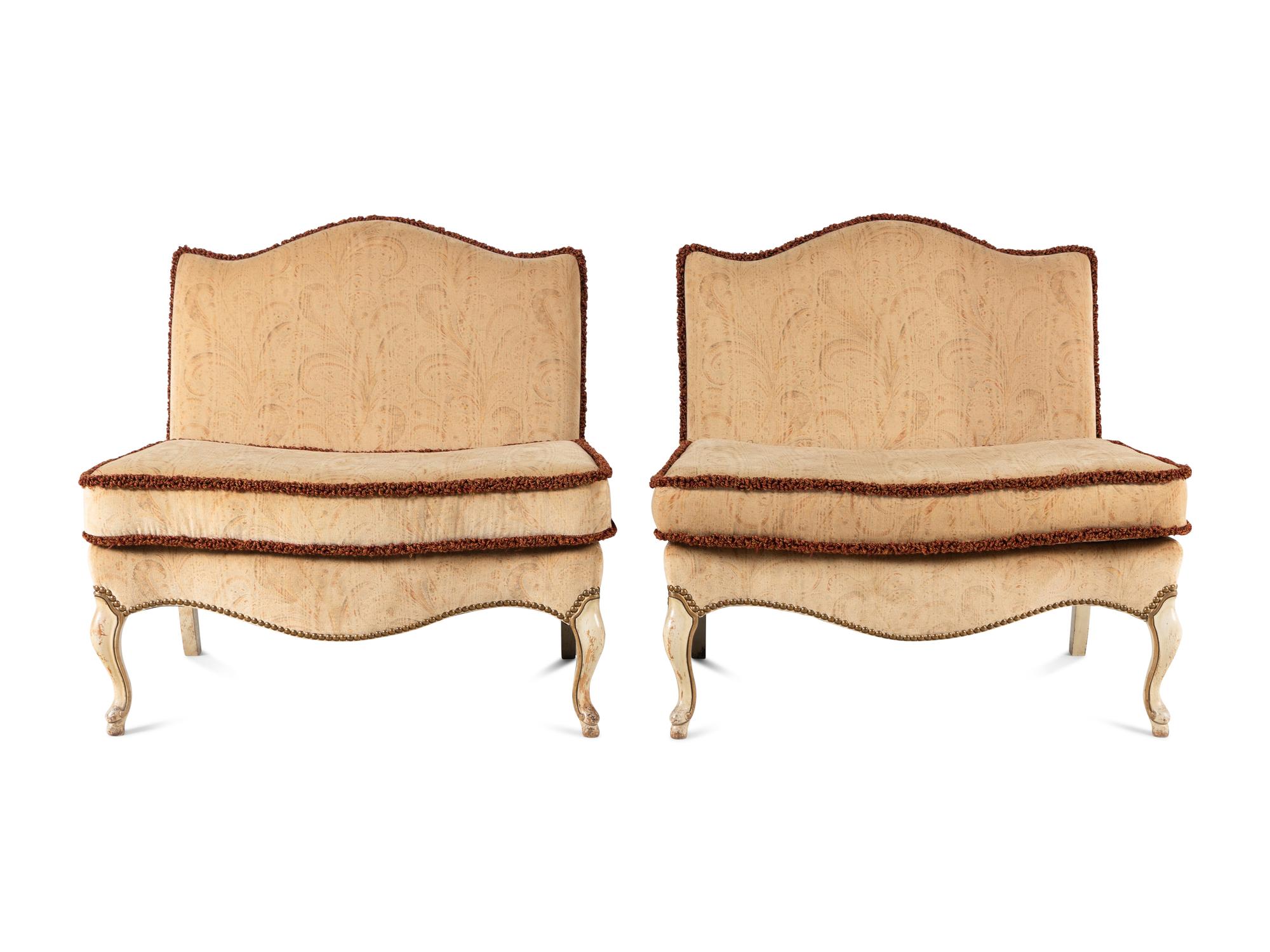 A Pair of Louis XV Style Painted Slipper Chairs