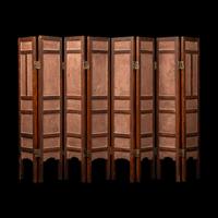 A Chinese Famille Rose Porcelain Inset Hardwood Eight-Panel Table Screen, Late Qing Dynasty 清晚期 紅木嵌瓷板八扇屏